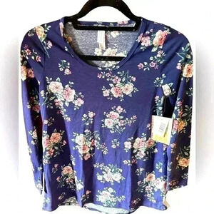 Lularoe XXS navy blue long sleeve‎ Lynnae with dusty pink roses. NWT